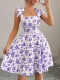 Women's Floral Print Suspender Mini Dress Casual Sleeveless A-Line Summer Short Dress