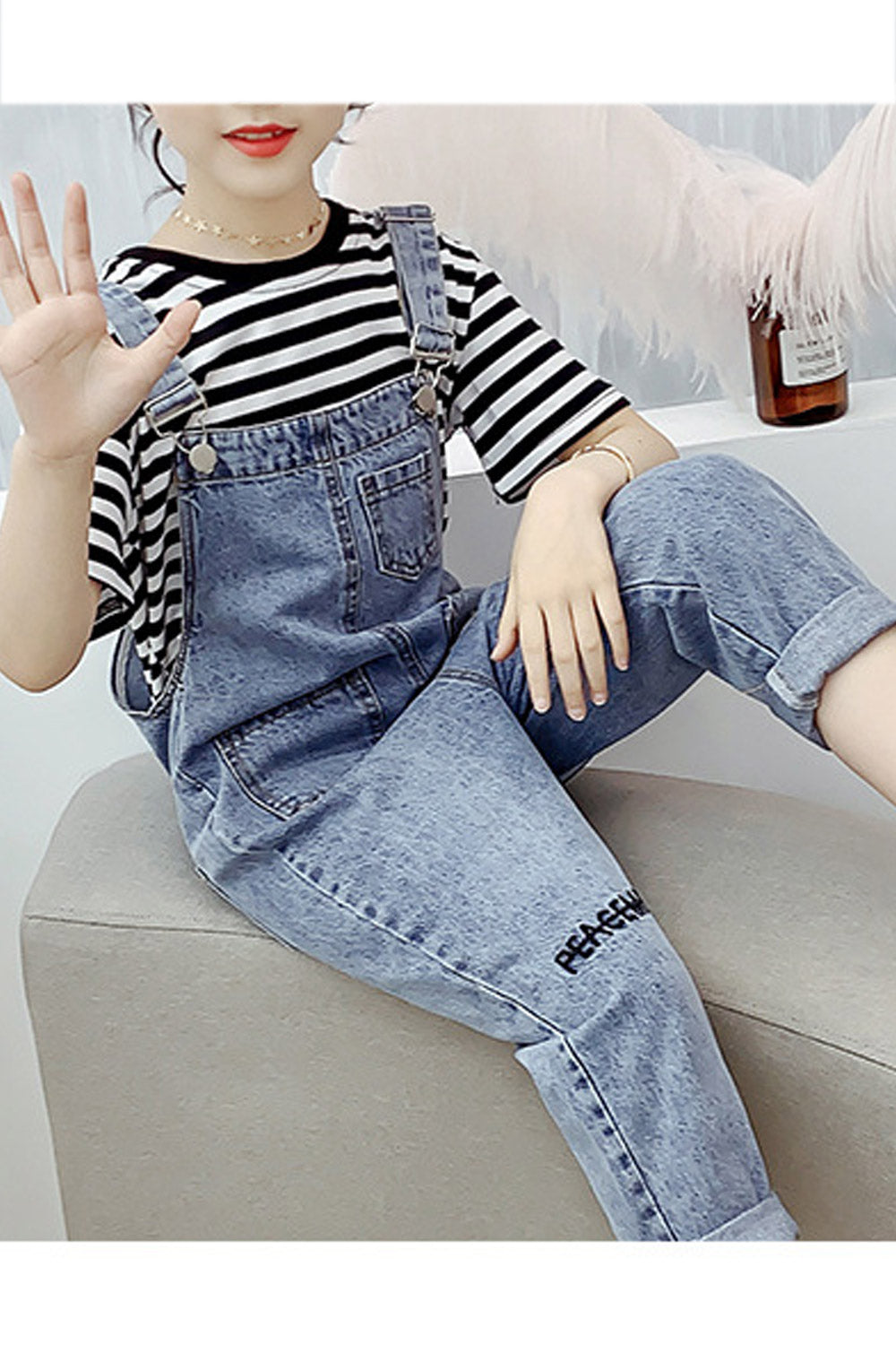 Kids Girls Striped T-shirt Short Sleeve Two Piece Outfit Set