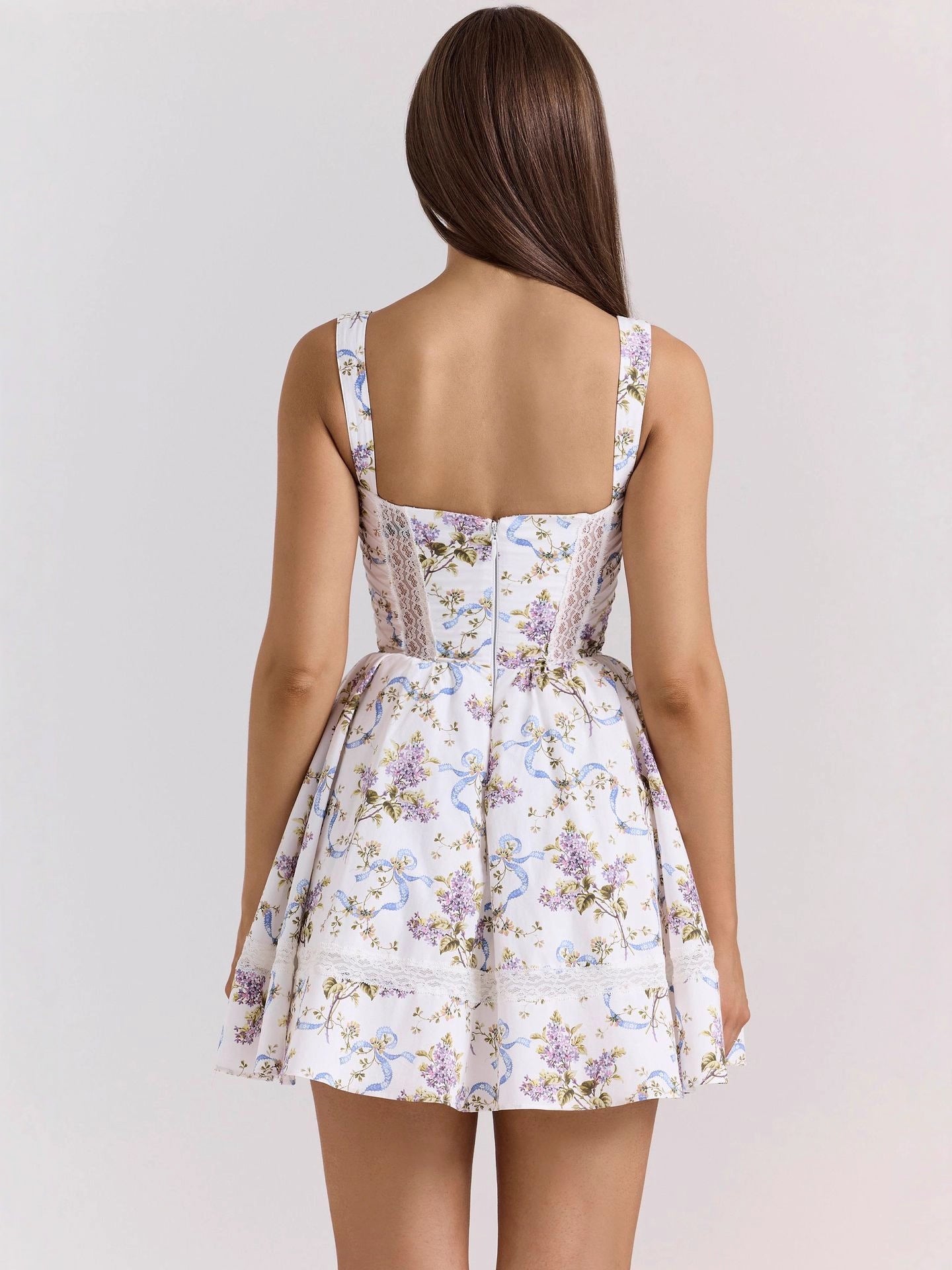 Women's Printed Backless Suspender Waist-Enhancing Puffy Dress