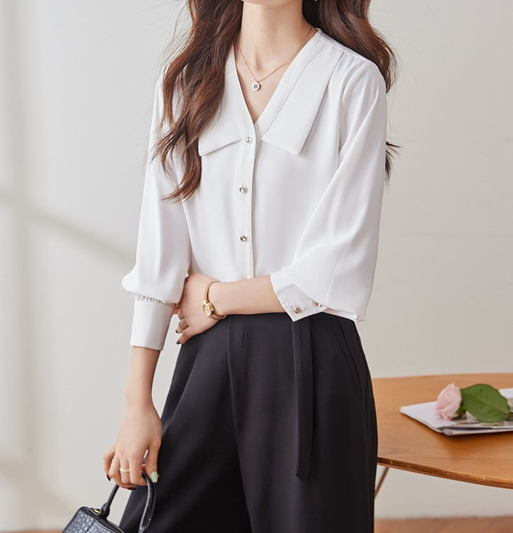 Women's Autumn Elegant Satin Commuter Shirt - Celebrity-Inspired Style