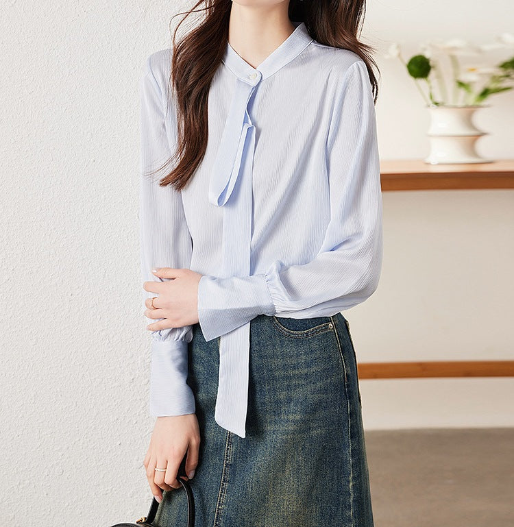 Women's Long Sleeve Strap Detail Shirt - Modern Spring & Autumn Fashion Top