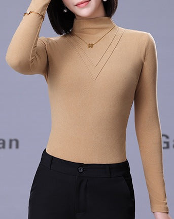 Women's Half-High Collar Brushed Double-Sided Fleece Base Layer Shirt