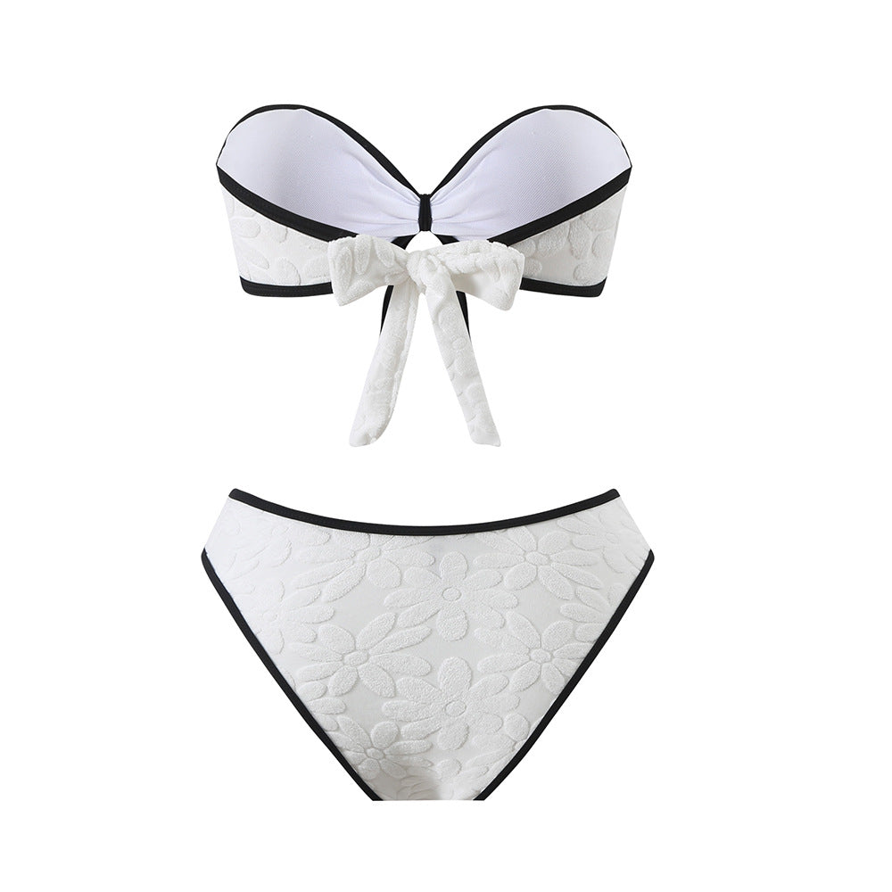 Strapless Gathered Tube Top Bikini Set - Split Beach Swimsuit
