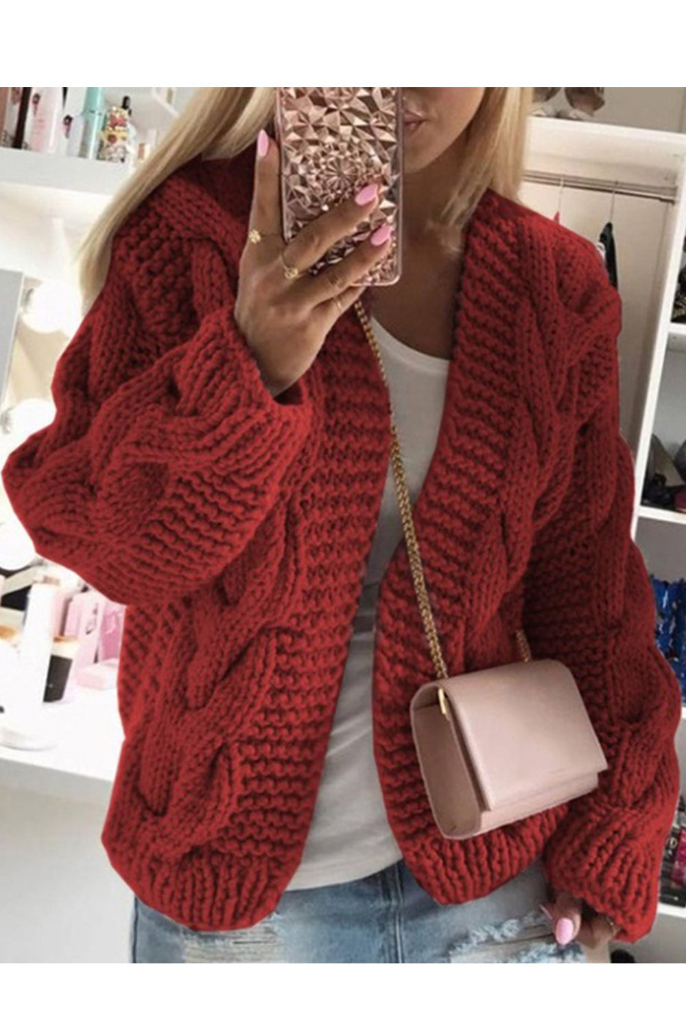 Women Warm Casual Solid Colored Classy Long Sleeve Cardigan
