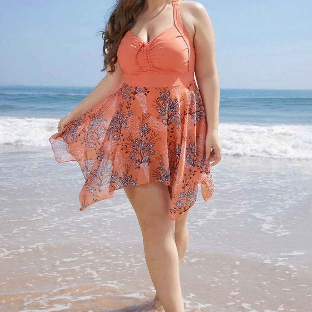 Plus Size One-Piece Swimsuit with Boxer Briefs – Full Coverage Swimwear for Women - RAC25JP2628WPSW