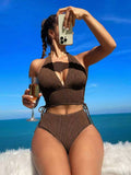 Swimwear Women Solid Color Split Bikini with Special Fabric