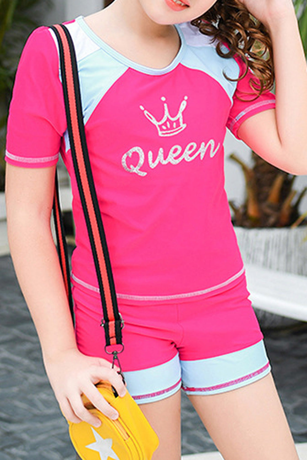 Kids Girls Slim Fit Short Sleeve Letter Printed Swimsuit