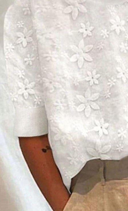 Women's Summer Embroidered Lace Half Turtleneck Pullover Elegant Blouse Top