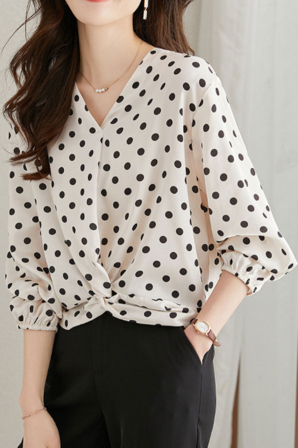 Women's V-Neck Polka Dot Print Summer Elegant Top
