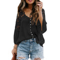 Women's Long Sleeve Solid Color V-Neck Pullover Chiffon Blouse Casual Elegant Lightweight Top