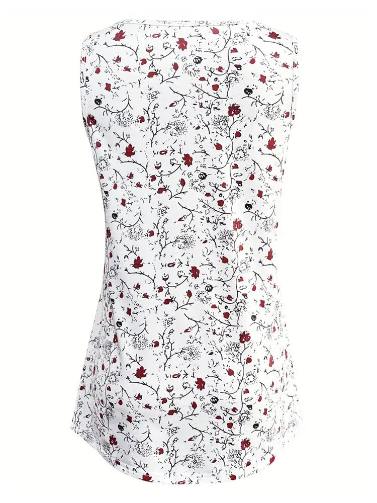 Summer Women's Printed Round Neck Sleeveless Tank Top Casual Lightweight Vest T-Shirt