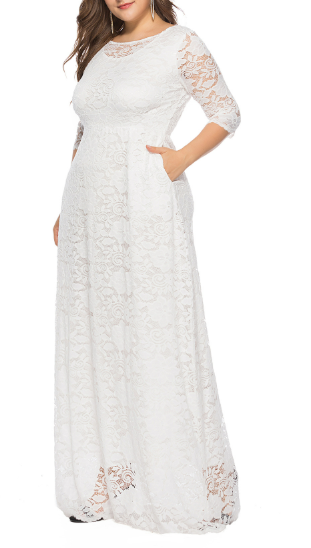 Women Plus Size Lace Pocket Evening Bridesmaid Dress