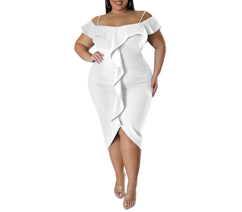 Women's Sweet One-Shoulder Solid Color Midi Dress – Elegant Bodycon Party Dress