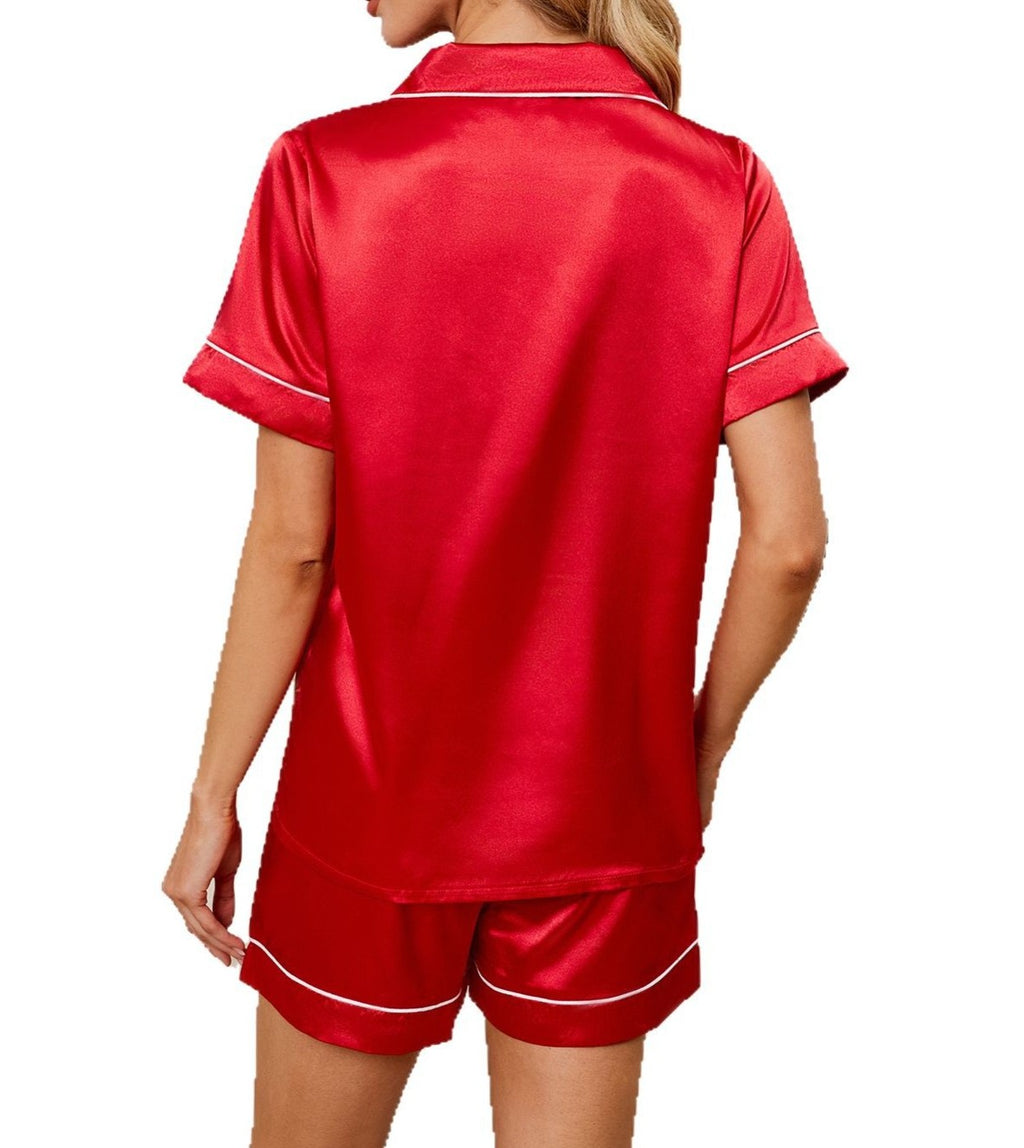 New Summer Short-Sleeve Cardigan and Shorts Loungewear Pajama Set for Women