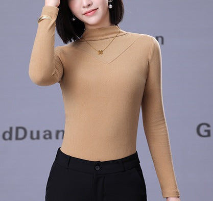 Women's Half-High Neck Long Sleeve Slim Fit T-Shirt - Warm, Stylish Inner Layer Top for Everyday Wear
