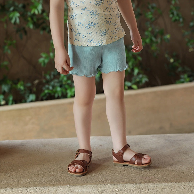 Girls’ Summer Bottoming Shorts – Solid Color Lightweight Ear-Edged Safety Pants - RAC26JP5418BATB