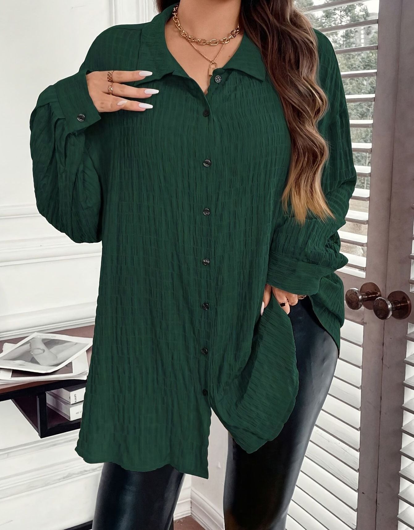 Women's Solid Color Polo Collar Jacket – Fashion Casual Plus Size Long Sleeve Top