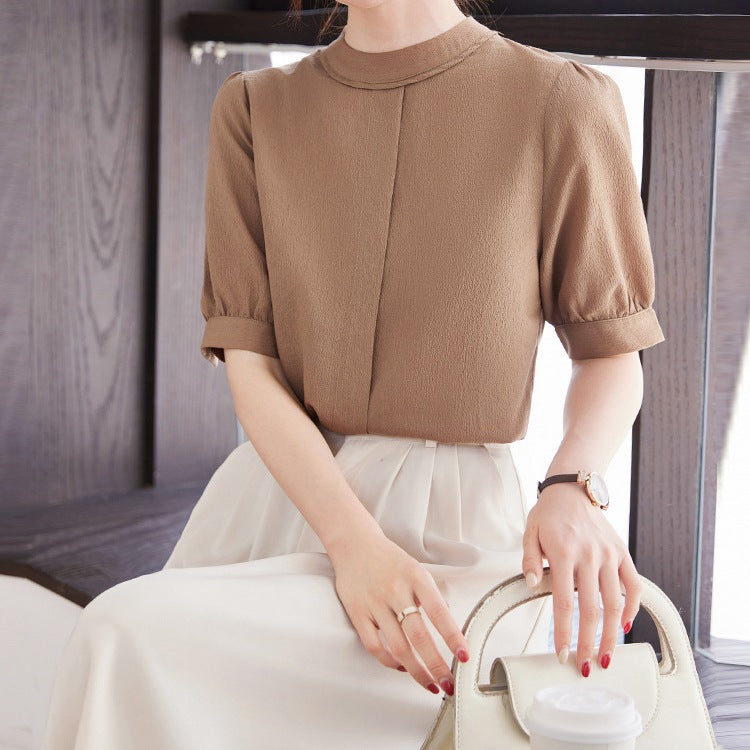 Round Neck Elegant Women's Shirt - Summer Short-Sleeved Breathable Everyday Top