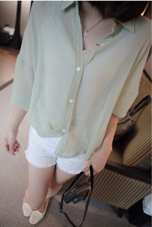 Women's Versatile Chiffon Lightweight Shirt - Loose Fit Air-Conditioning Layer