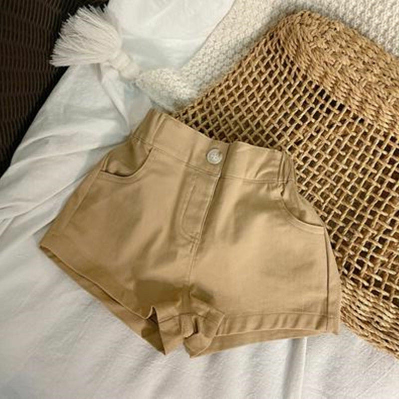 Summer Girls’ Solid Color Casual High-Waisted Shorts - RAC26JP5422BATB