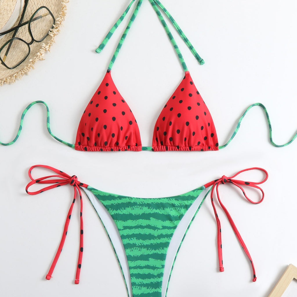 New Drawstring Lace-up Neck Bikini Low-cut Triangle Bag Split for Women