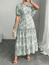 Women's Plus Size Fashion Printed Pleated Long Dress, Elegant Round Neck Casual Maxi Dress, Comfortable Everyday Wear