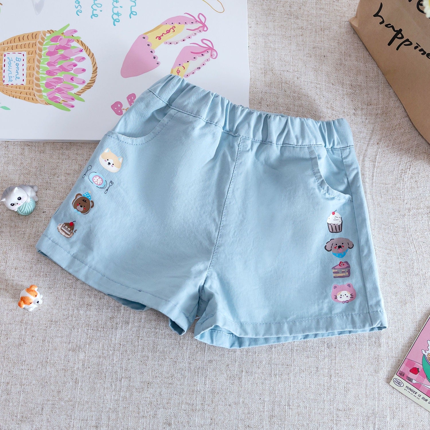 Girls’ Summer Shorts – Cartoon Print Lightweight Fresh Everyday Pants - RAC26JP5417BATB