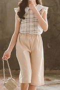 Kids Girls Plaid Pattern Elastic Waist Two Piece Button Down Outfit Set