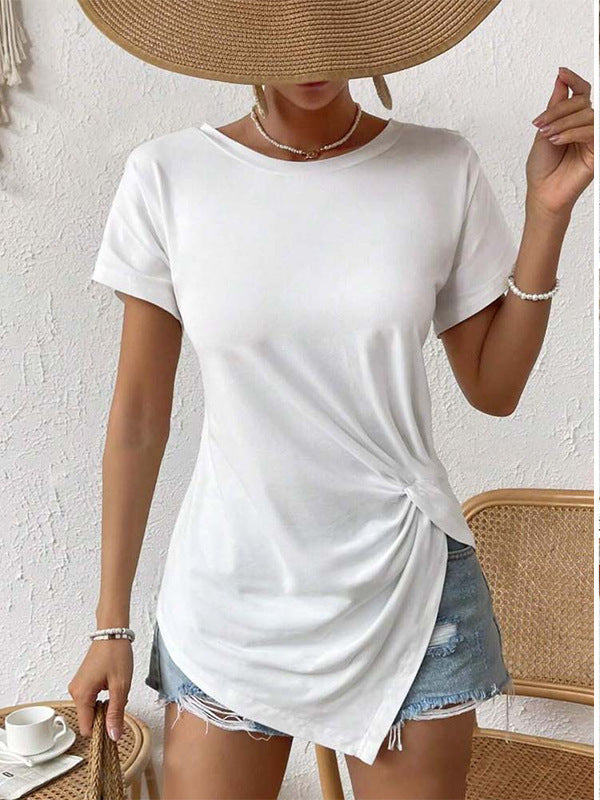Summer Women's Casual Round Neck Solid Color Short Sleeve T-Shirt Top