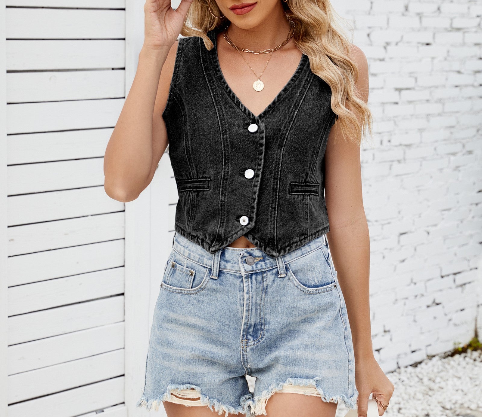 Women's Washed Denim Vest - Hot Girl Sleeveless Cropped Top for Spring & Summer