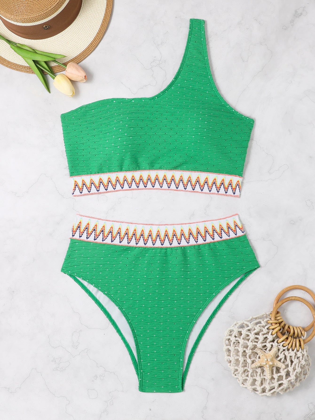 One-Shoulder High-Waisted Two-Piece Plus Size Bikini Swimsuit