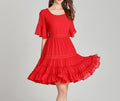 Plus-Size Bohemian Chiffon Lace Dress – Flowy Summer Beachwear in Youthful Red