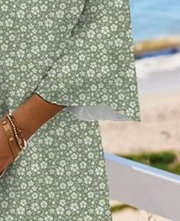 Women's Spring and Summer Floral Casual V-Neck Loose Simple Dress