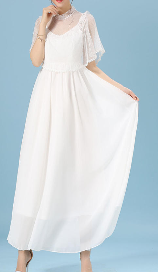 Women Fairy Style Long Thin Dress White