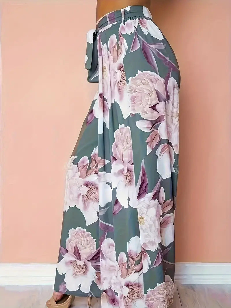 Women's Plus Size Printed Wide Leg Pants – Casual Loose Fit Comfortable Trousers
