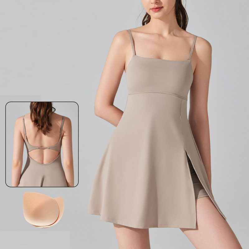 Anti-Running Light Base Sports Dress with Chest Pad | Breathable Anti-Bacterial Outdoor Golf, Yoga & Tennis Dress with Beauty Ba