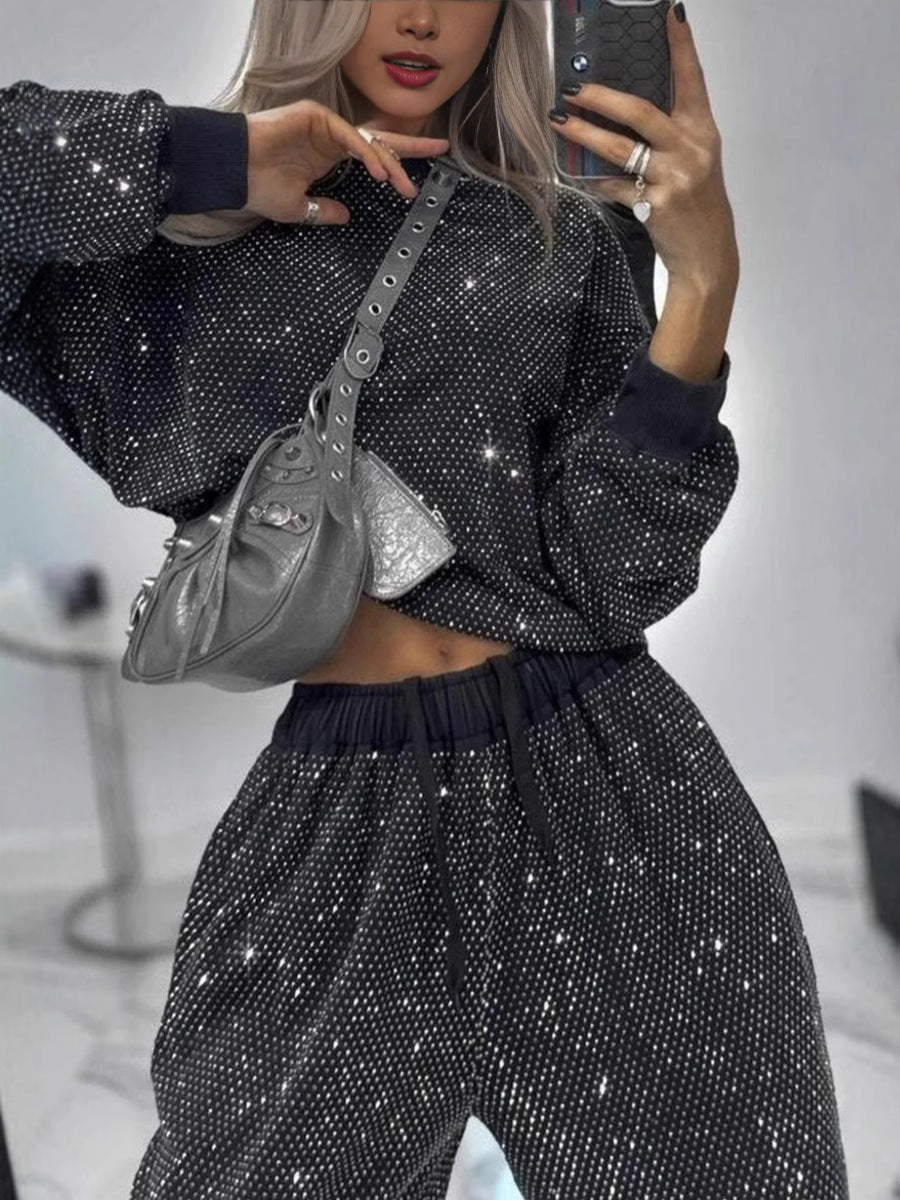 Women's Long Sleeve Round Neck Loose Top and Pants Two-Piece Matching Set