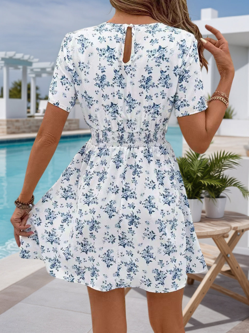 Women's Holiday Casual Printed Waist Tie Midi Dress