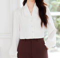 Women's V-Neck Long Sleeve Slim Fit Fashion Shirt