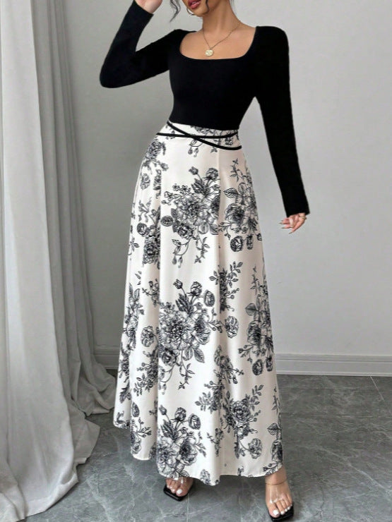 Women's Casual Elegant Floral Print Autumn Long Sleeve Maxi Dress