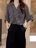 Women's Elegant Summer Chiffon Striped Thin Shirt Top