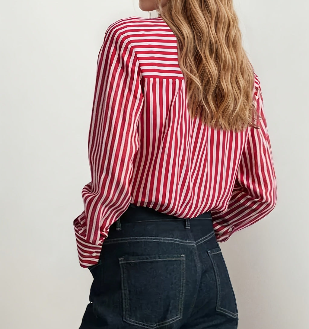 Women's Summer Loose Casual Striped Long-Sleeve Shirt