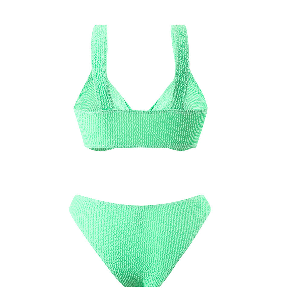 New Solid Color Twist Bag Strap Bikini Split Swimsuit for Women