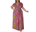 Women's Bohemian Mia V-Neck Summer Maxi Dress – Plus Size, Short Sleeves, Slit & Flowing Swing Skirt