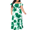 Plus Size One-Shoulder Irregular Off-Shoulder Digital Print Long Dress – Elegant Bodycon Maxi Dress for Women