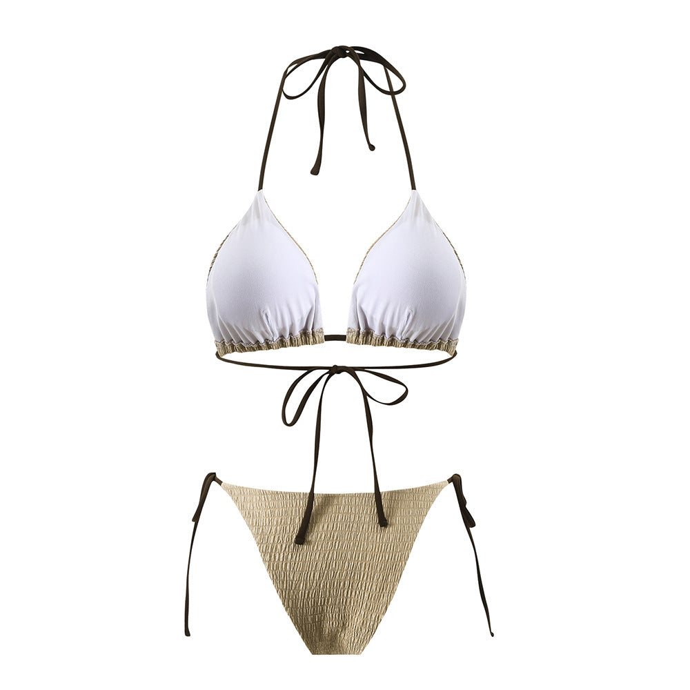 Women's Bikini Strap Split Color Contrast Swimsuit
