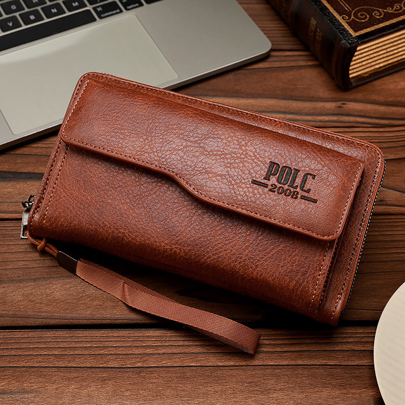 Men’s Long PU Leather Wallet Clutch – Large Capacity Multi-Card Holder & Mobile Phone Organizer