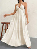 Women's Bohemian White Neck Summer Dress Casual Lightweight Vacation Midi Dress