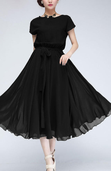 Short Sleeve Empire Waist Dress Black