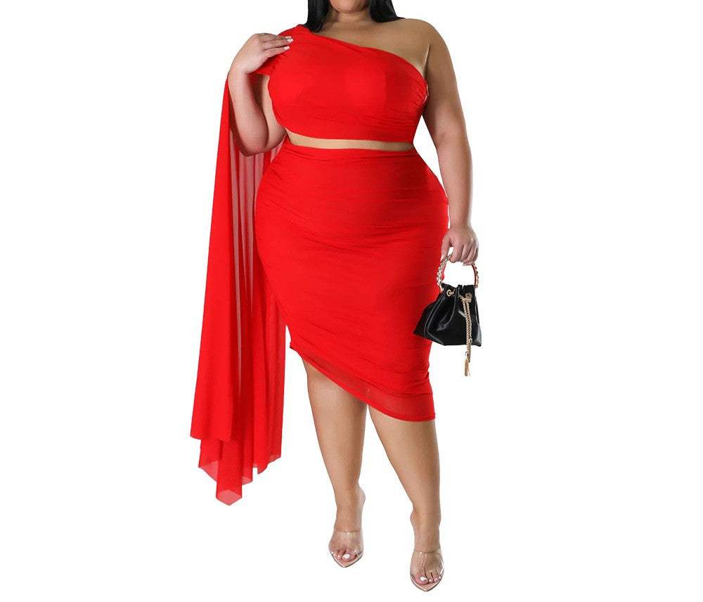 Women's High Elastic Oblique Collar Pleated Two-Piece Suit with Long Train Sleeves – New Arrival